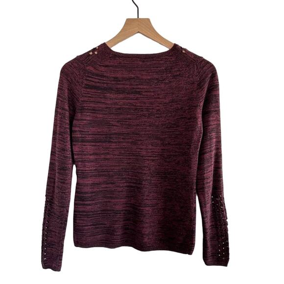 Maje Burgundy Black Cashmere Wool Blend Cut-out Mesh Sweater Size S - Picture 4 of 10